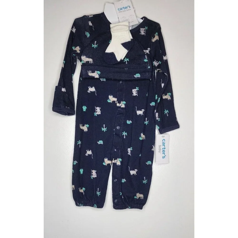 CARTER'S LITTLE BABY SLEEP & PLAY GOWN /BODYSUIT HAT SOCKS NAVY BLUE SIZE 3M